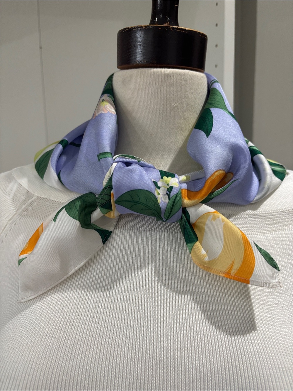 Ann Taylor Lemon & Leaf Silk Scarf in Lavender, White and Yellow